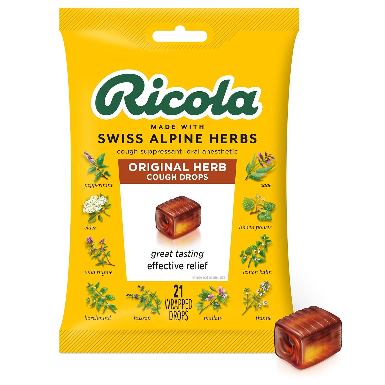 Ricola Original Herbs Cough Suppressant Drops, 21ct Bag