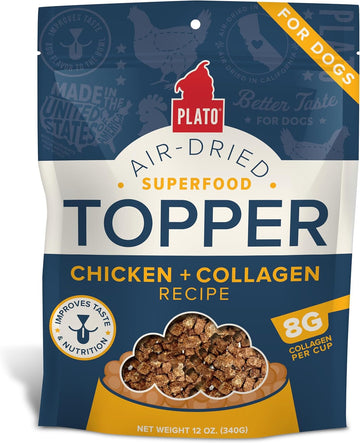Plato Pet Treats Air Dried Dog Food Topper, Chicken And Collagen Recipe, Superfood, Grain Free, Made In The Usa, 5.5Oz