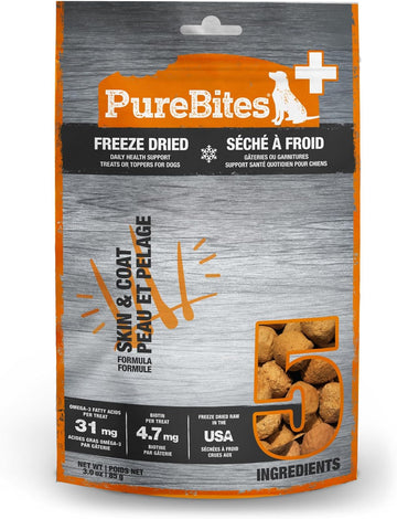 Purebites+ Skin & Coat Freeze Dried Dog Treats, 5 Ingredients, Made In Usa, 3Oz