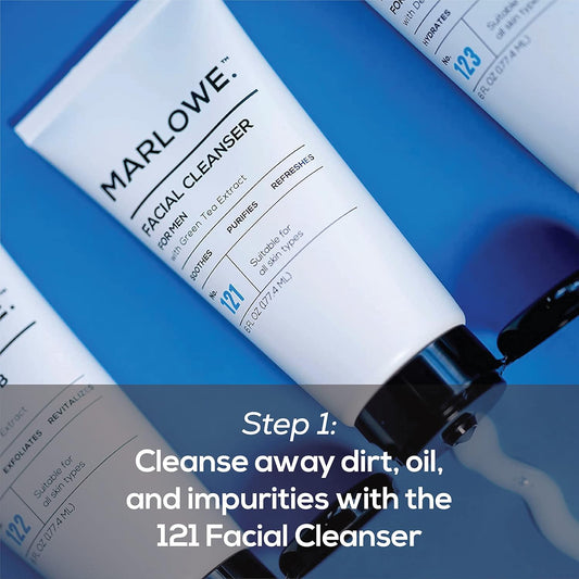 Marlowe. Best Sellers Kit No. 203, Features Signature No. 102 Original Body Scrub Soap Bar, No. 121 Facial Cleanser & No. 123 Facial Moisturizer, Great Gift For Men