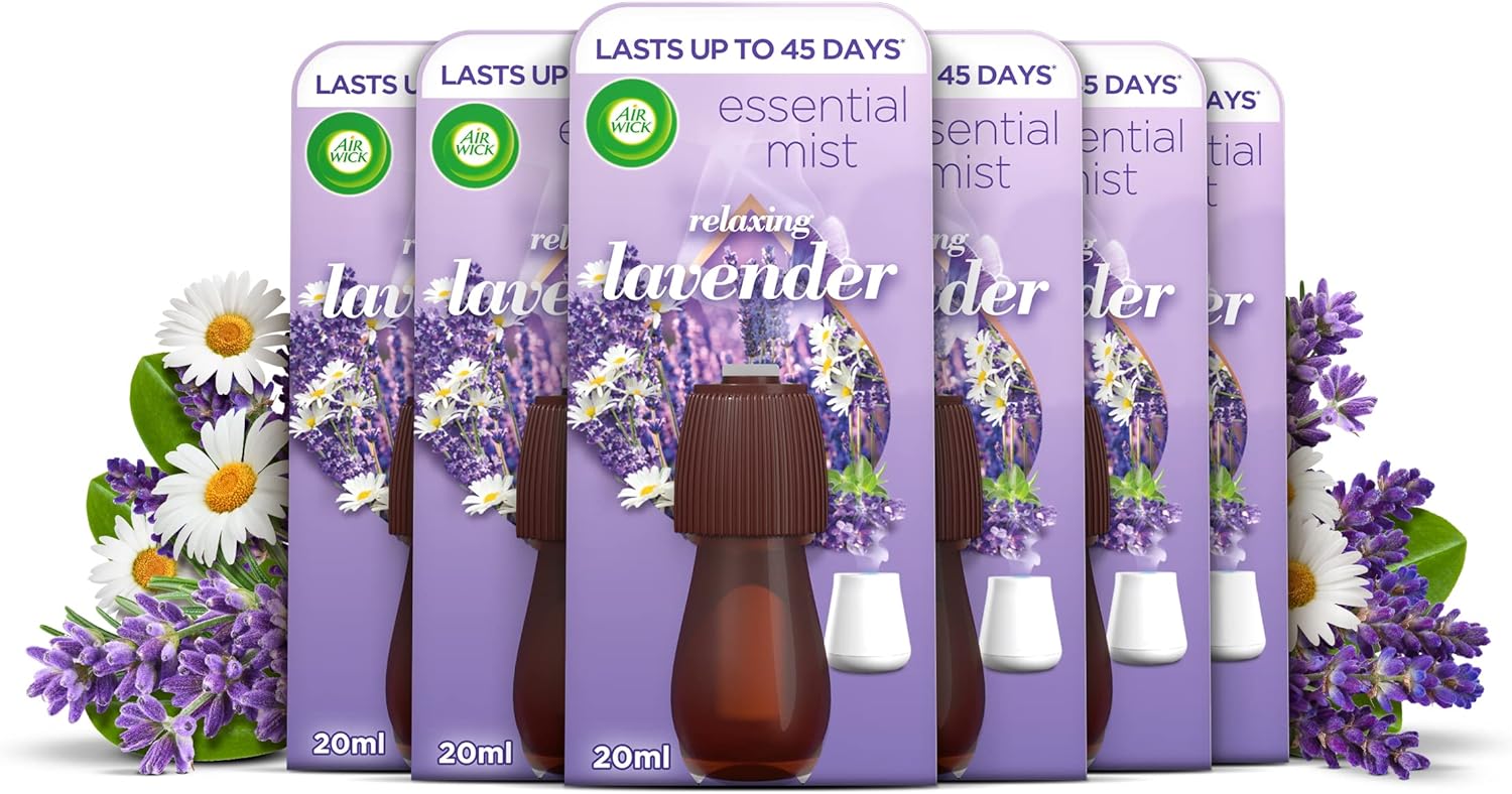 Air Wick Essential Mist Refills, Relaxing Lavender, Pack 6 x 20 ml, Natural Essential Oils, Last up to 270 days, Air freshener