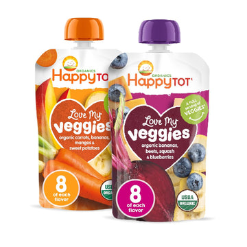 Happy Tot Organics Stage 4 Baby Food Pouches, Gluten Free, Vegan Snack, Love My Veggies, Fruit & Veggie Puree, Variety Pack, 4.22 Ounce (Pack Of 16)