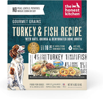 The Honest Kitchen Dehydrated Gourmet Grains Turkey & White Fish Dog Food, 4 Lb Box