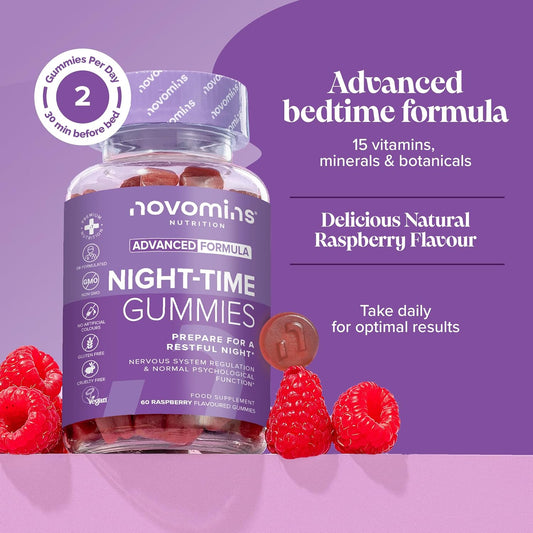 Night Time Gummies - Sleep Gummies For Adults - High Strength Natural Alternative To Melatonin Gummies & Sleep Gummies - Made From Magnesium For Sleep L-Theanine Vitamin B12 - Sleep Gummies - Novomins