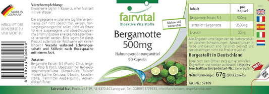 Fairvital | Bergamot extract 500 mg - 90 capsules - 5 times concentrated extract from 2500 mg bergamot - Highly dosed - 100% vegan - Quality tested - Made in Germany