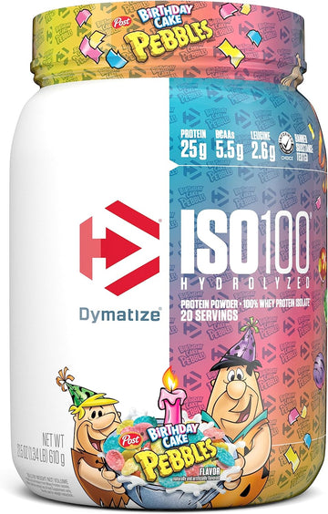 Dymatize Iso 100 Whey Protein Powder With 25G Of Hydrolyzed 100% Whey Isolate, Gluten Free, Fast Digesting, Birthday Cake Pebbles, 20 Servings