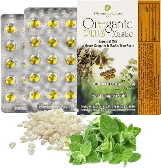 Oreganic Plus Mastic ? Organic Wild Oregano Oil Capsules & Mastic Gum Oil ? Immune Defense, Intestinal Support, Stomach Relief, Gut Restore, Kids Immune Support ? 30 Pack