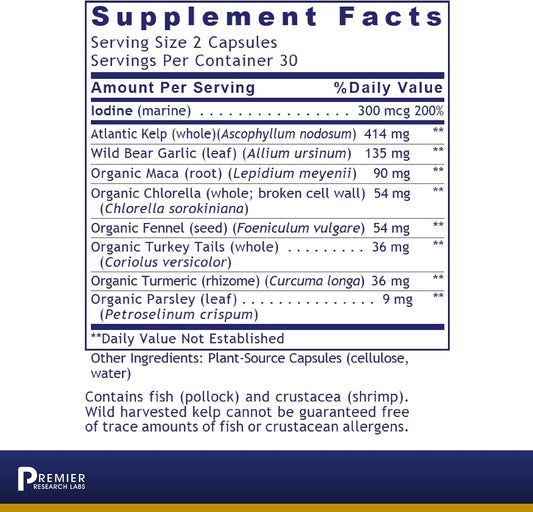 Premier Research Labs ThyroVen - Thyroid Support & Function - Contains Naturally Occurring Iodine - with Kelp, Bear Garlic & Maca Root - Kosher - Pure Vegan - 60 Plant-Source Capsules