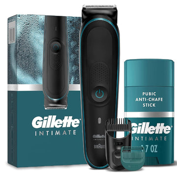 Gillette Men'S Pubic Trimmer, Skinfirst, Waterproof, Cordless, Wet/Dry Use, W/Intimate Pubic Anti-Chafe Stick, Reduces Rubbing & Irritation