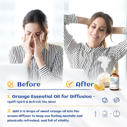 HIQILI Orange Essential Oil, 100% Pure, No Phototoxicity - 3.38 Fl Oz