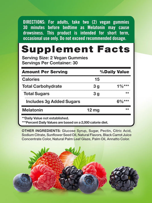 Nature'S Truth Melatonin Gummies | 12Mg | Mixed Berry Flavor | Vegan, Non-Gmo & Gluten Free Supplement