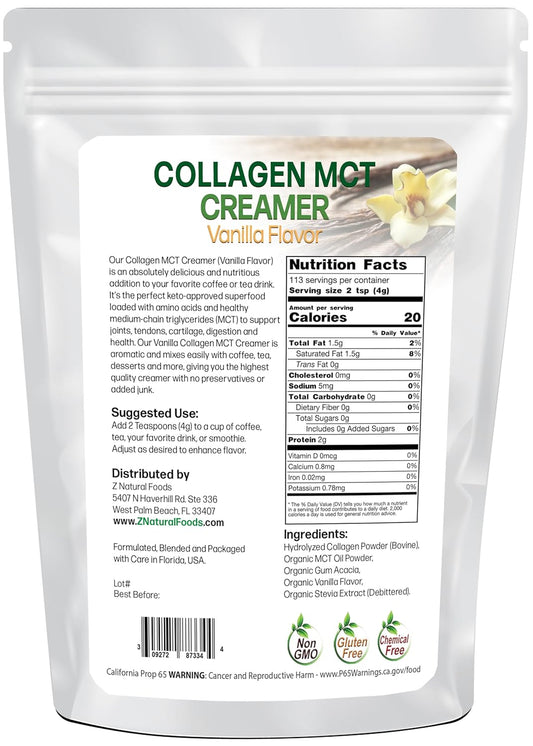 Z Natural Foods Collagen Mct Oil Creamer - Pure Mct Creamer Powder With Collagen Peptides - Collagen Creamer For Coffee, Tea & Culinary Use - Healthy Creamer, Keto & Paleo Friendly, Vanilla, 1 Lb