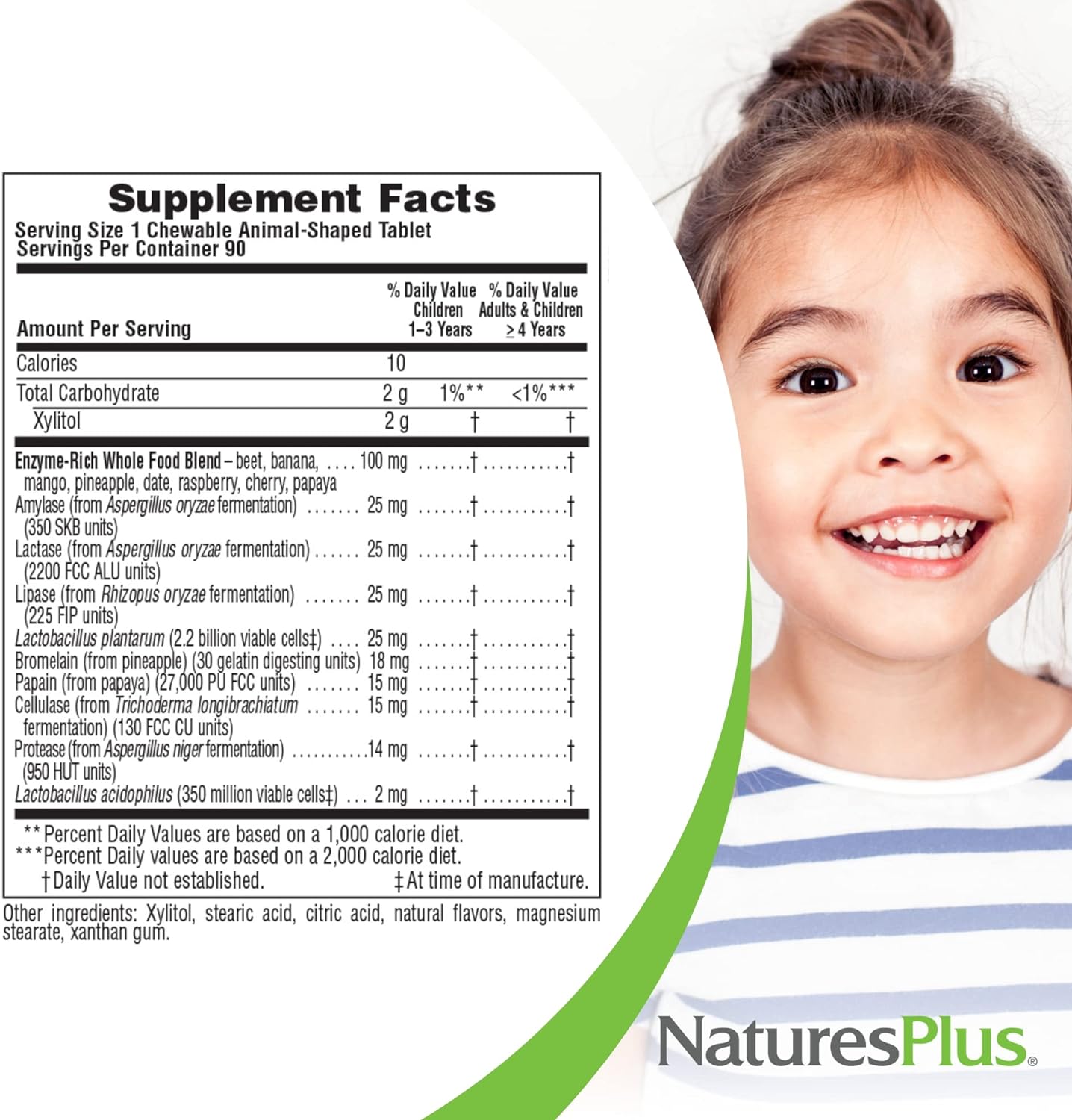 NaturesPlus Animal Parade Source of Life Children's Chewable Digestive Aid - Tropical Fruit Flavor - 90 Animal Shaped Tablets - Contains Live Probiotics - Vegetarian, Gluten-Free - 90 Servings