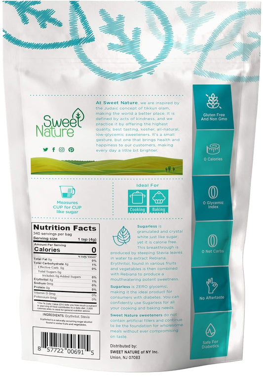 Sweet Nature, Sugarless Erythritol And Stevia Blend Sweetener 3 Lb 48 Ounces