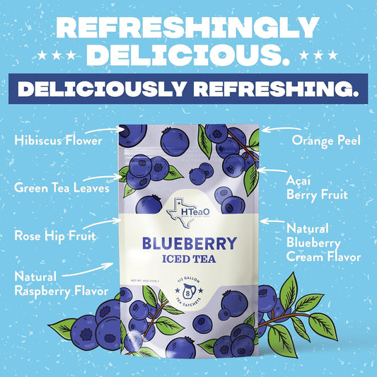Hteao Blueberry Green Tea Sachets - 4 Gallons Per Package - Real Texas-Style Flavored Iced Tea In 5 Minutes (Pack Of 8 Sachet Bags)