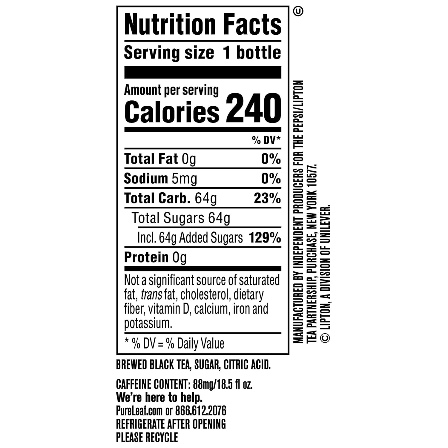 Pure Leaf Iced Tea, Extra Sweet, Real Brewed Tea, 18.5 Fl Oz Bottles (Pack Of 12)