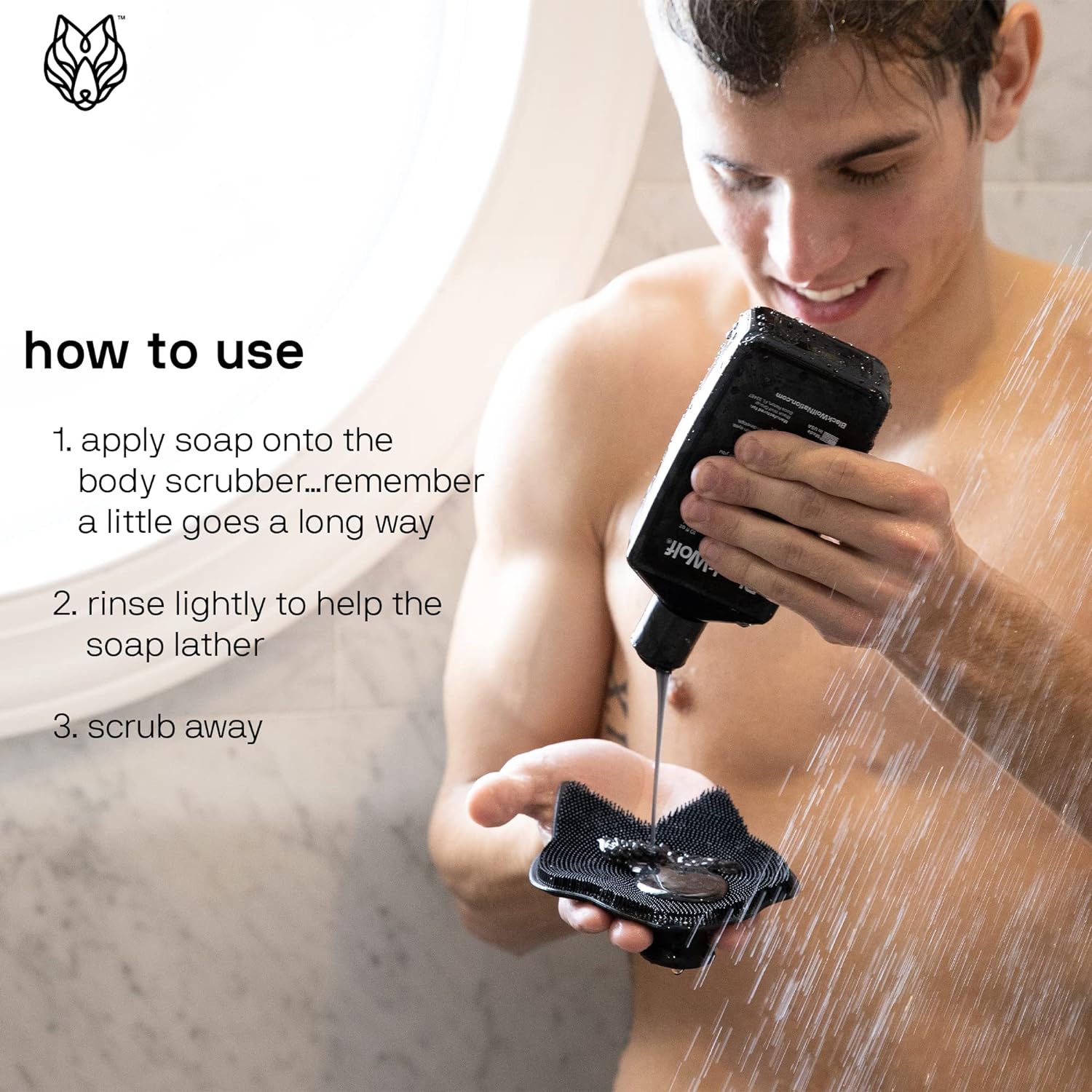 Black Wolf Body Scrubber - 100% Silicone Bristles for a Hygienic Deep Clean Experience - Easy to Clean Excess Soap and Body Wash Off : Beauty & Personal Care