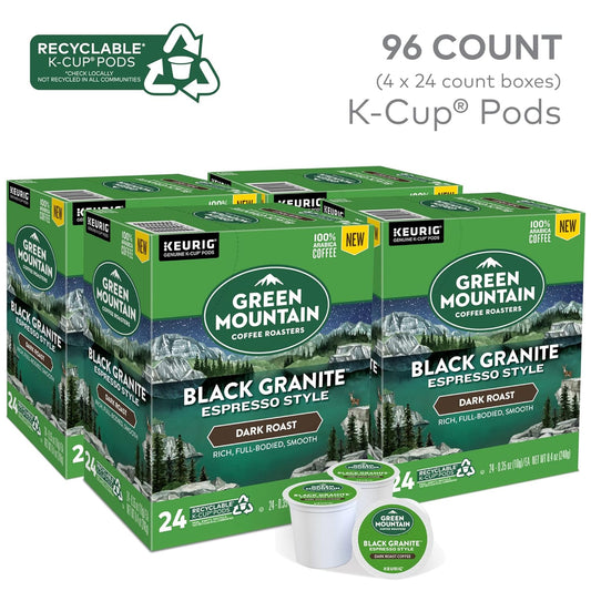 Green Mountain Coffee Roasters Black Granite, Keurig Single Serve K-Cup Pods, Espresso Style Dark Roast, 96 Count (4 Packs of 24)