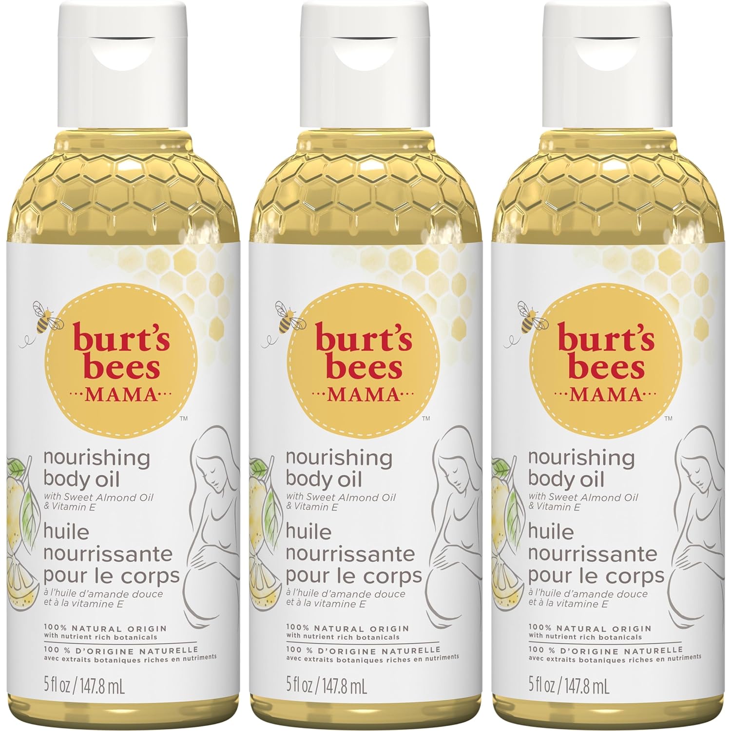 Burt's Bees Mama Body Oil with Vitamin E, 100% Natural Origin, 5 Fluid Ounces(Pack of 3)