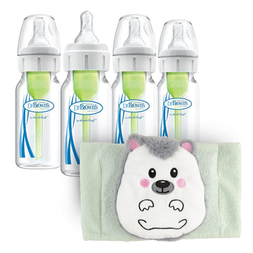 Dr. Brown’s Anti-Colic Options+ Narrow Baby Bottles, 4oz 4-Pack and Infant Gripebelt for Natural Colic Gas and Upset Stomach Relief in Babies and Toddlers, 0-3m, Hedgehog