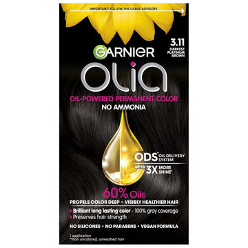 Garnier Hair Color Olia Ammonia-Free Brilliant Color Oil-Rich Permanent Hair Dye, 3.11 Darkest Platinum Brown, 1 Count (Packaging May Vary)