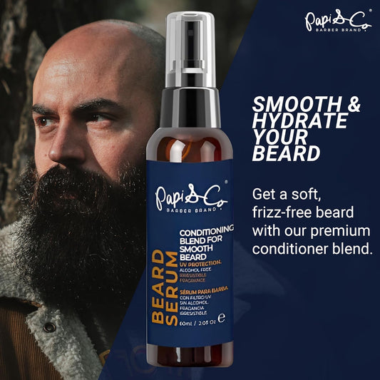 Papi & Co. - Beard Serum, Beard Moisturizer For Men, Beard Conditioner With Uv Protection, Beard Oil With Tea Tree, Chia, Jojoba, & Mint Oils, Beard Softener For Men, 60 Ml