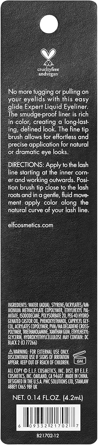 e.l.f. Expert Liquid Liner, Smudge-proof, Buildable, Long-lasting, Enhances, Defines, Jet Black, Precision Brush 4.2ml : Amazon.co.uk: Beauty