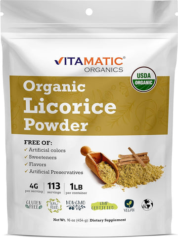 Vitamatic Certified USDA Organic Licorice Root Powder 1 Pound (16 Ounce) - Also Known as Malethi or Mulethi Powder