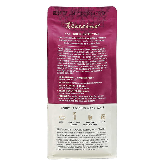 Teeccino Hazelnut Chicory Coffee Alternative - Ground Herbal Coffee That’S Prebiotic, Caffeine Free & Acid Free, Medium Roast, 11 Ounce