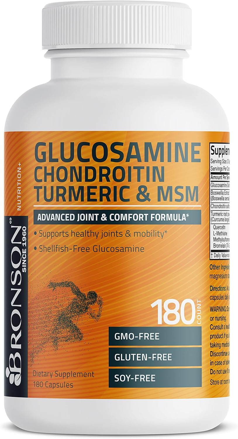 Bronson Glucosamine Chondroitin Turmeric & MSM Advanced Joint & Cartilage Formula, Supports Healthy Joints, Mobility & Cartilage - Non-GMO, 180 Capsules : Health & Household