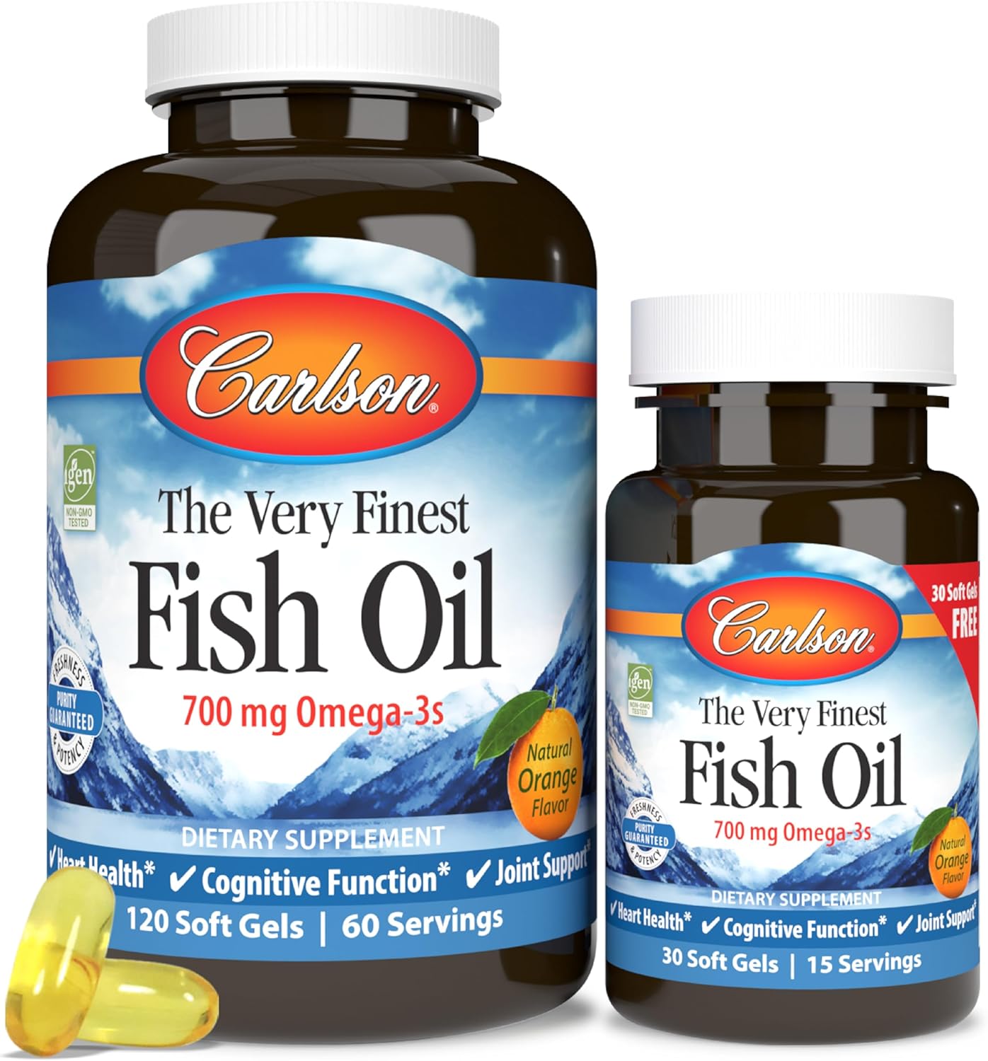 Carlson - The Very Finest Fish Oil, 700 Mg Omega-3S, Norwegian, Wild-Caught Fish Oil, Sustainably Sourced Fish Oil Capsules, Orange, 240 Softgels