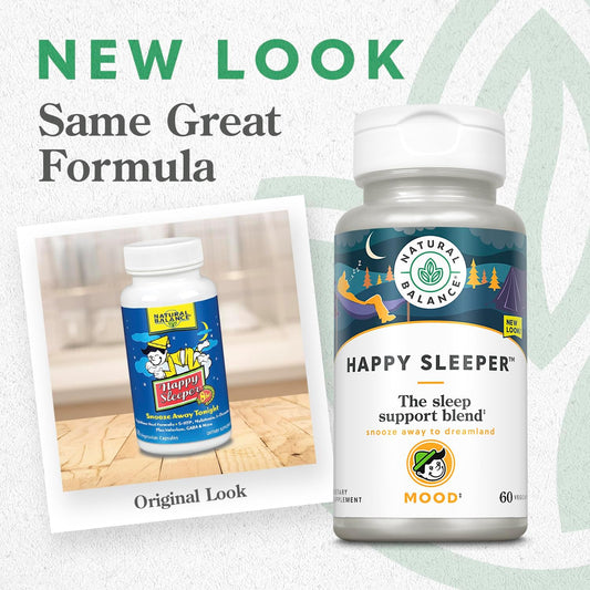 Natural Balance Happy Sleeper | Herbal Supplement | Features Melatonin, Valerian Root, 5-Htp & Gaba | 60 Capsules