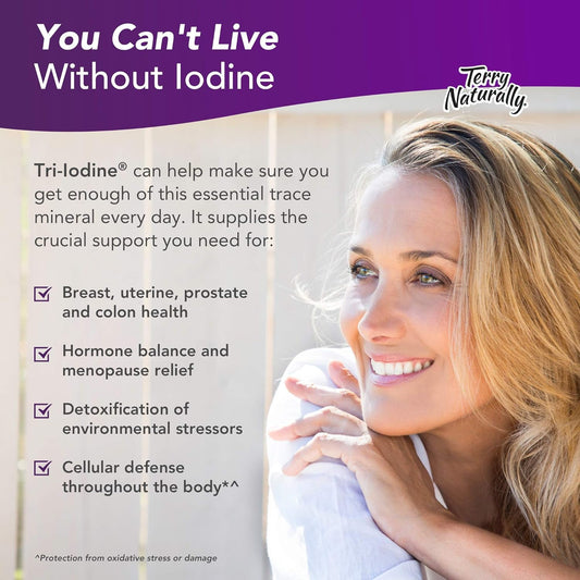 Terry Naturally Tri-Iodine 6.25 mg - 6250 mcg Iodine, 90 Vegan Capsules - Supports Hormone Balance, Promotes Breast & Prostate Health - Non-GMO, Gluten-Free, Kosher - 90 Servings