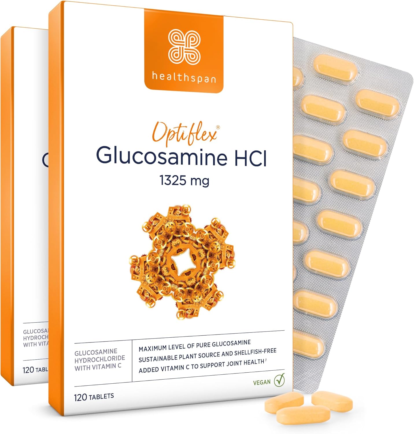 Healthspan Optiflex Glucosamine Hci 1,325Mg With Vitamin C | Shellfish Free Vegan Tablets For Joint Health | 40% More Glucosamine Than Glucosamine Sulphate | Added Vitamin C (240 Tablets)