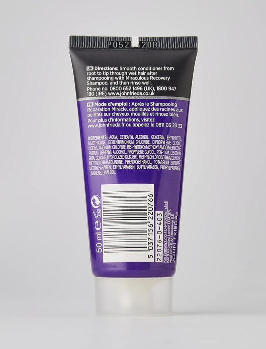 John Frieda Frizz Ease Miraculous Recovery Mini Conditioner 50Ml, Repairing Travel Conditioner For Damaged Hair And Split Ends
