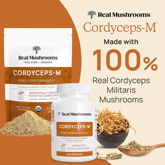 Real Mushrooms Cordyceps Powder - Performance Mushroom Extract With Organic Militaris For Energy & Immune Support Vegan Supplement, Boost Energy Non-Gmo, 60 Servings