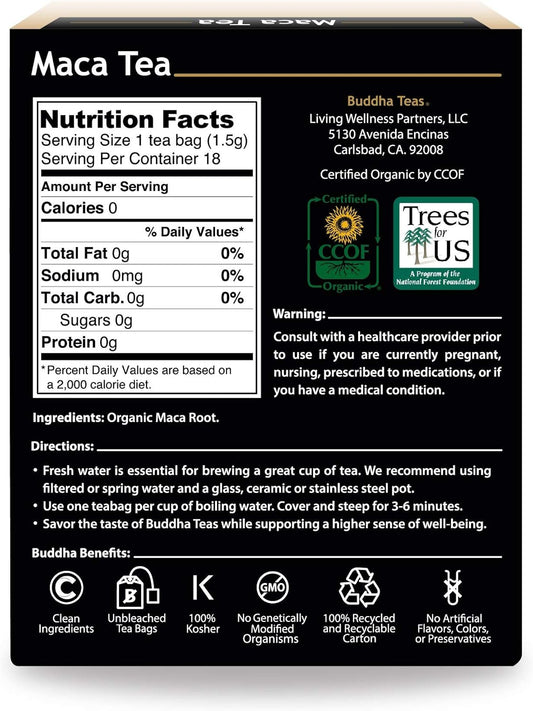 Buddha Teas Organic Maca Tea - Ou Kosher, Usda Organic, Ccof Organic, 18 Bleach-Free Tea Bag