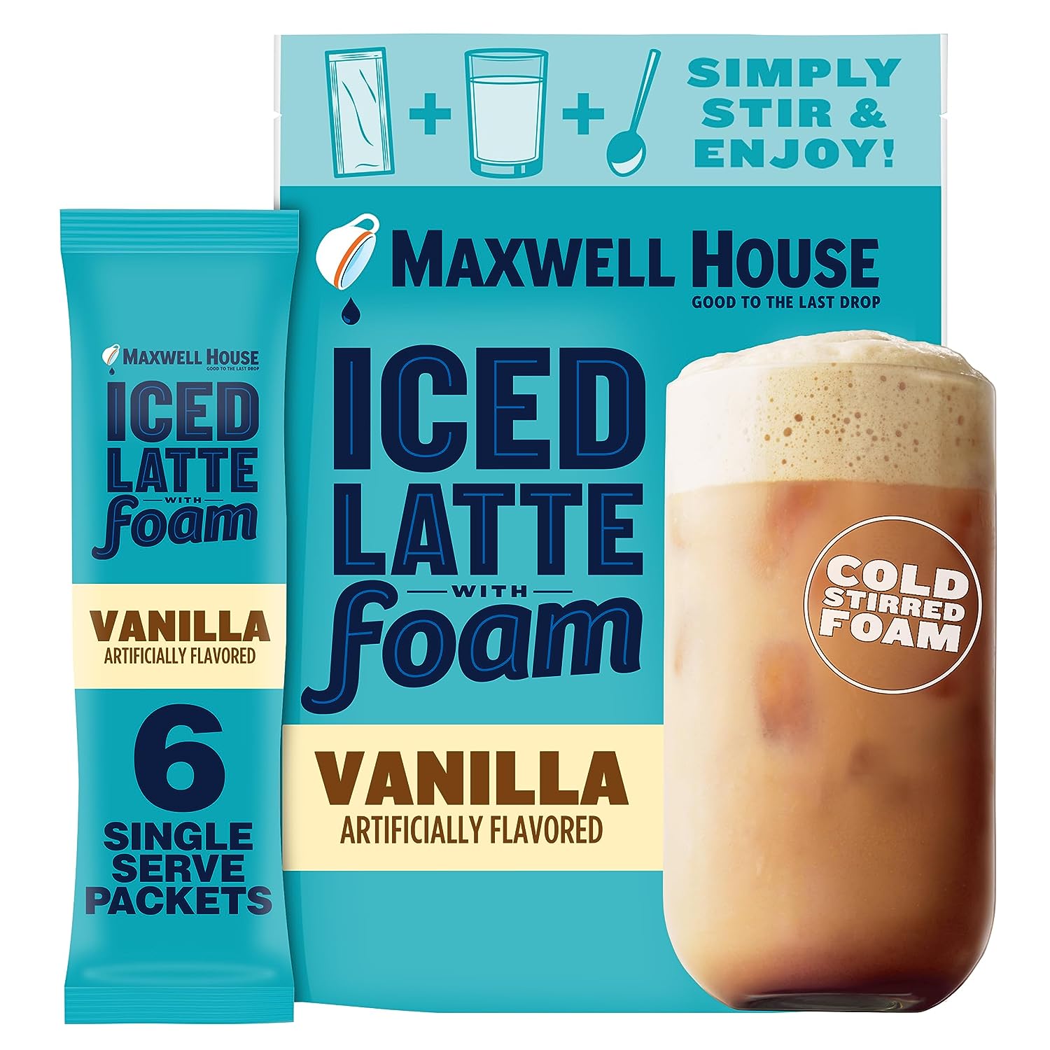 Maxwell House Vanilla Iced Latte Single Serve Instant Coffee Beverage Mix (Six, 1oz. Packets)