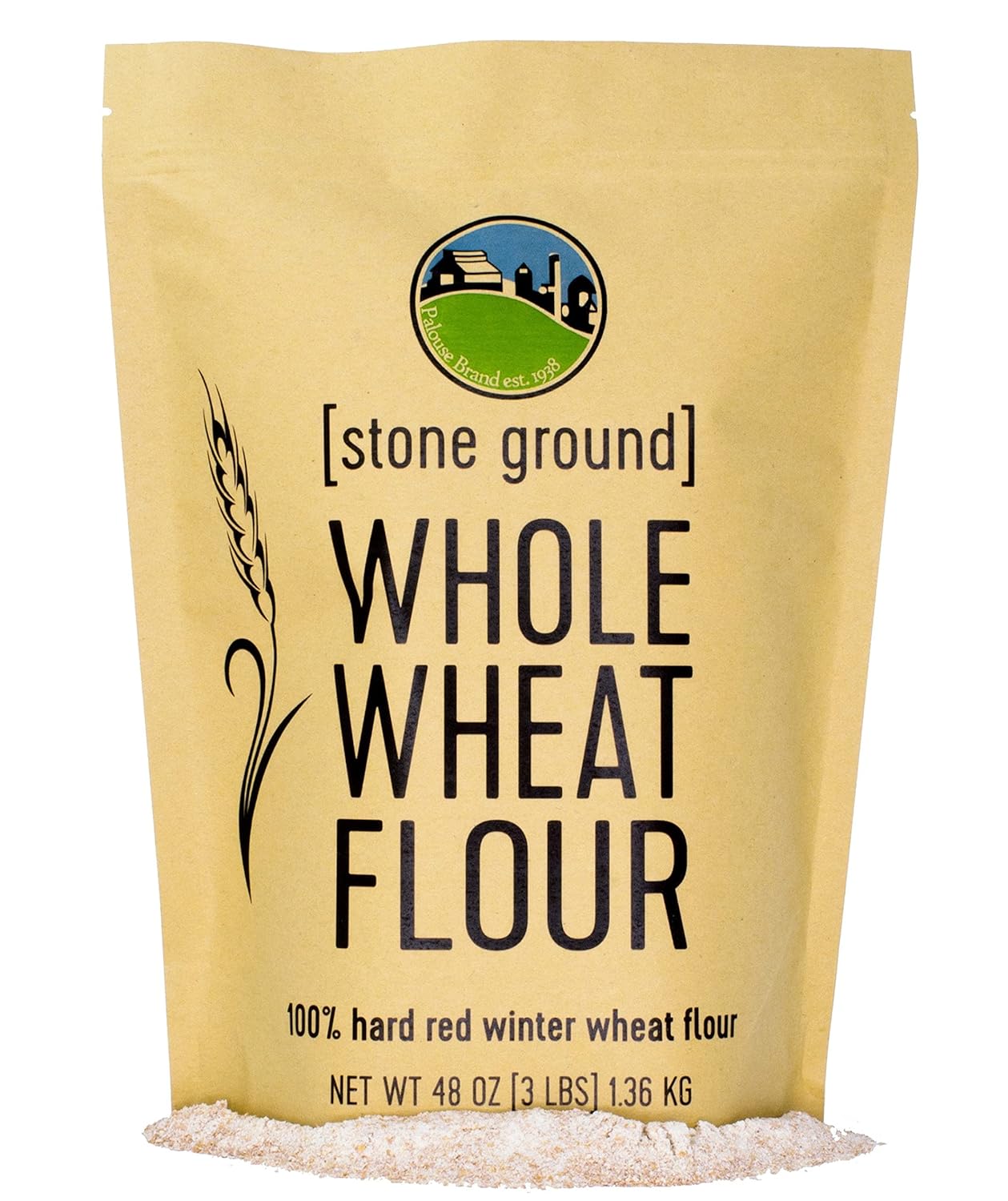 Hard Red Winter Whole Wheat Flour | 3 LBS | Non-GMO | 100% Non-Irradiated | Certified Kosher Parve | USA Grown | Field Traced | Resealable Kraft Bag