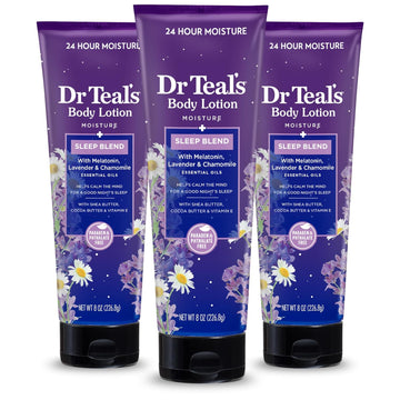 Dr Teal's Sleep Body Lotion, 24-Hour Moisture, with Melatonin, Lavender & Chamomile Essential Oils, 8 fl oz (Pack of 3)(Packaging May Vary)