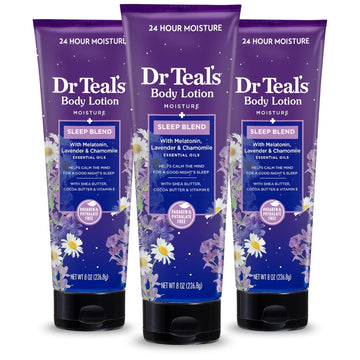 Dr Teal'S Sleep Body Lotion, 24-Hour Moisture, With Melatonin, Lavender & Chamomile Essential Oils, 8 Fl Oz (Pack Of 3)(Packaging May Vary)