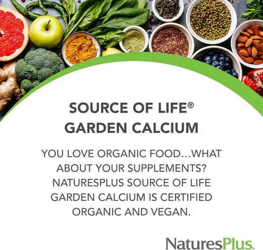 Natures Plus Source Of Life Garden Calcium - 120 Vegan Capsules, Pack Of 2 - Vegetarian, Gluten Free, Certified Organic - 60 Total Servings