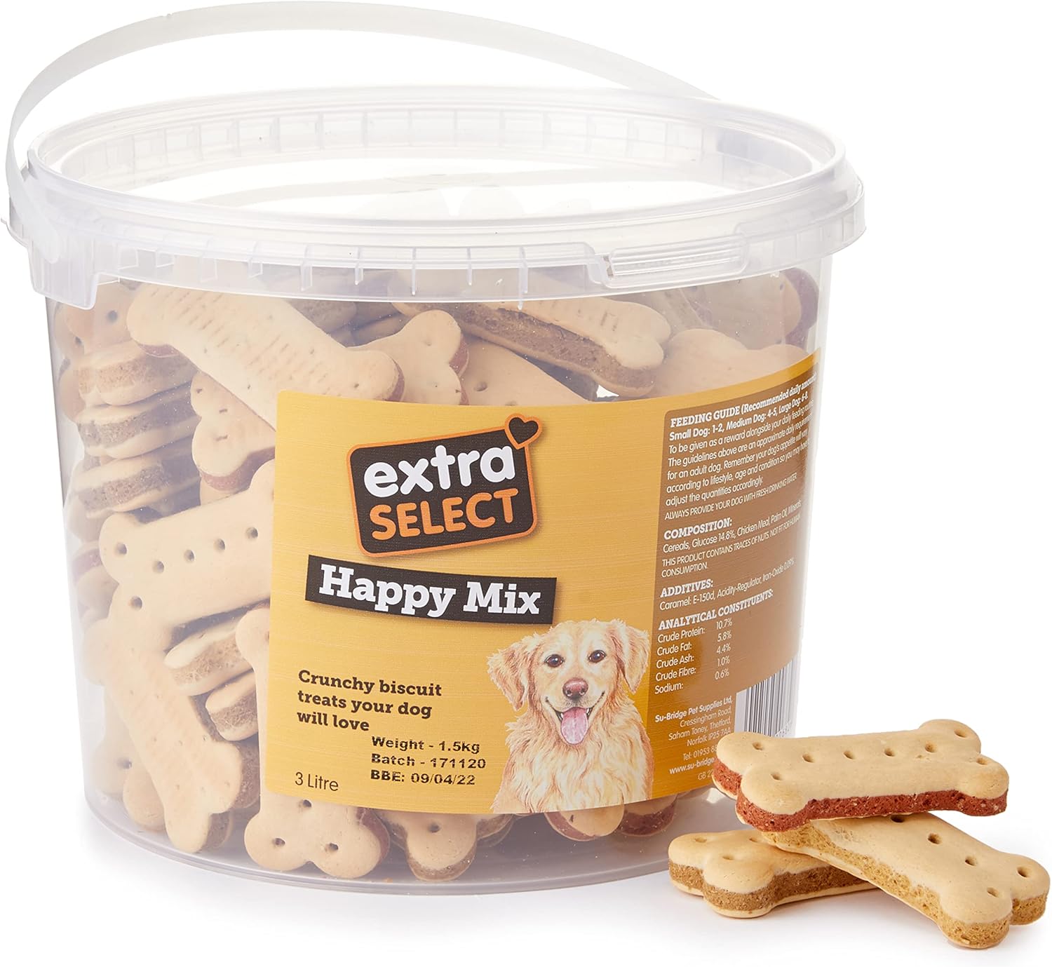 Extra Select Happy Mix Dog Treat Biscuits in a 3ltr Bucket (approx 100 biscuits)?01SBT5