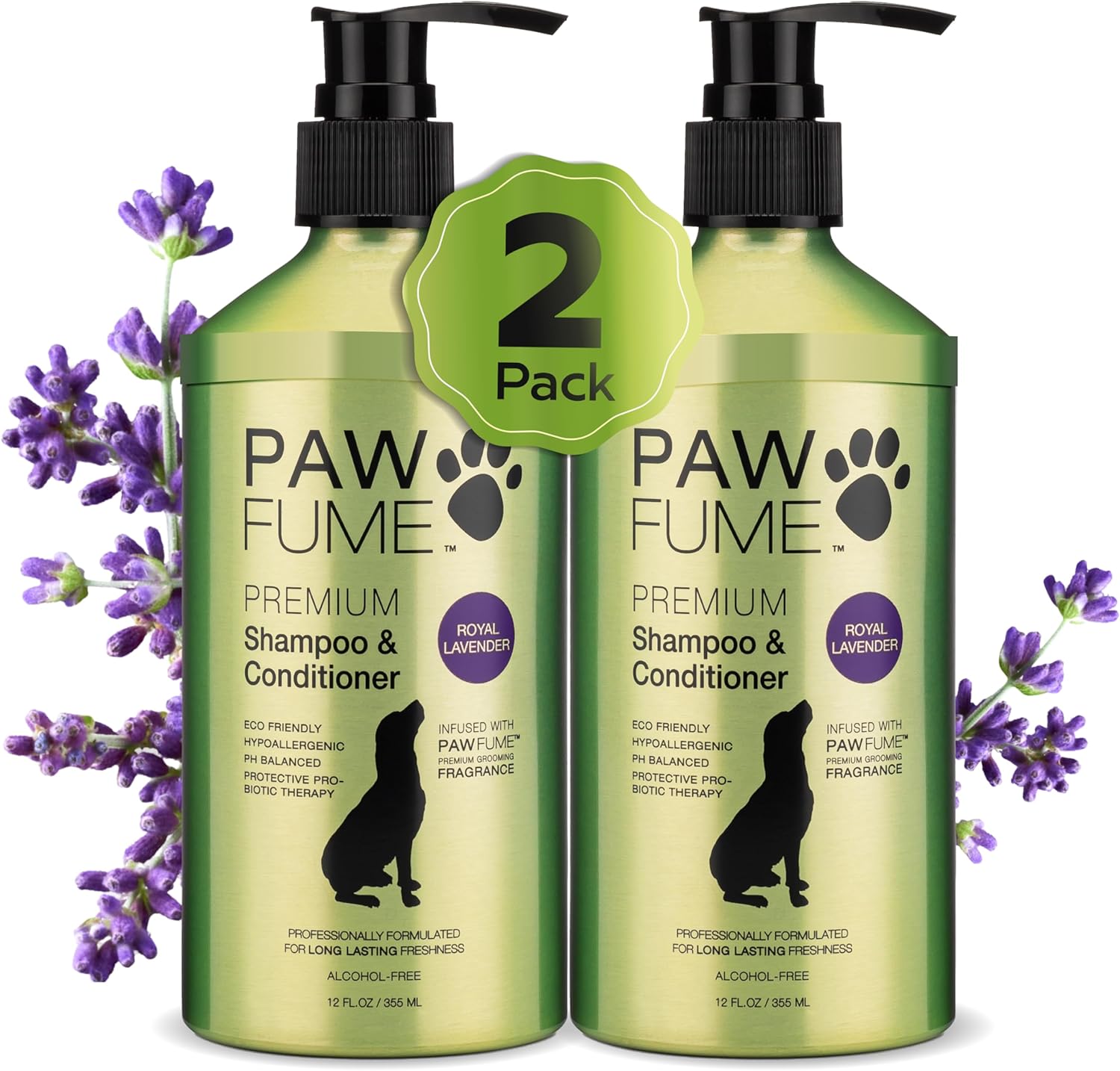 Pawfume Dog Shampoo and Conditioner – Hypoallergenic Dog Shampoo for Smelly Dogs – Best Dog Shampoos & Conditioners – Probiotic Pet Shampoo for Dogs – Best Dog Shampoo for Puppies (Lavender, 2-Pack)