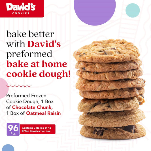 David'S Cookies Preformed Frozen Cookie Dough Chocolate Chunk & Oatmeal Raisin 96 Count