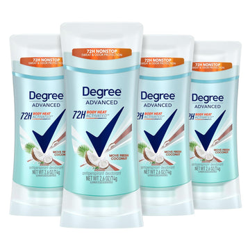 Degree Advanced Antiperspirant Deodorant Coconut & Hibiscus 4 Count 72-Hour Sweat & Odor Protection Antiperspirant for Women with MotionSense Technology 2.6 oz