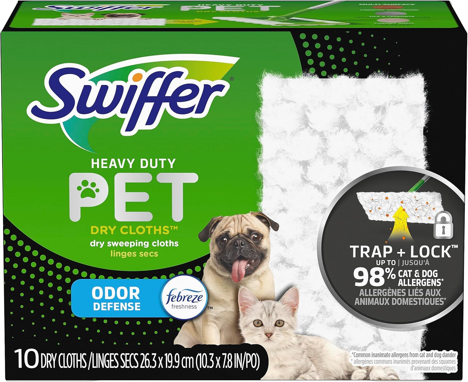Swiffer Sweeper Pet Heavy Duty Dry Multi-Surface Cloth Refills For Floor Sweeping And Cleaning, Febreze Freshness, 10 Count