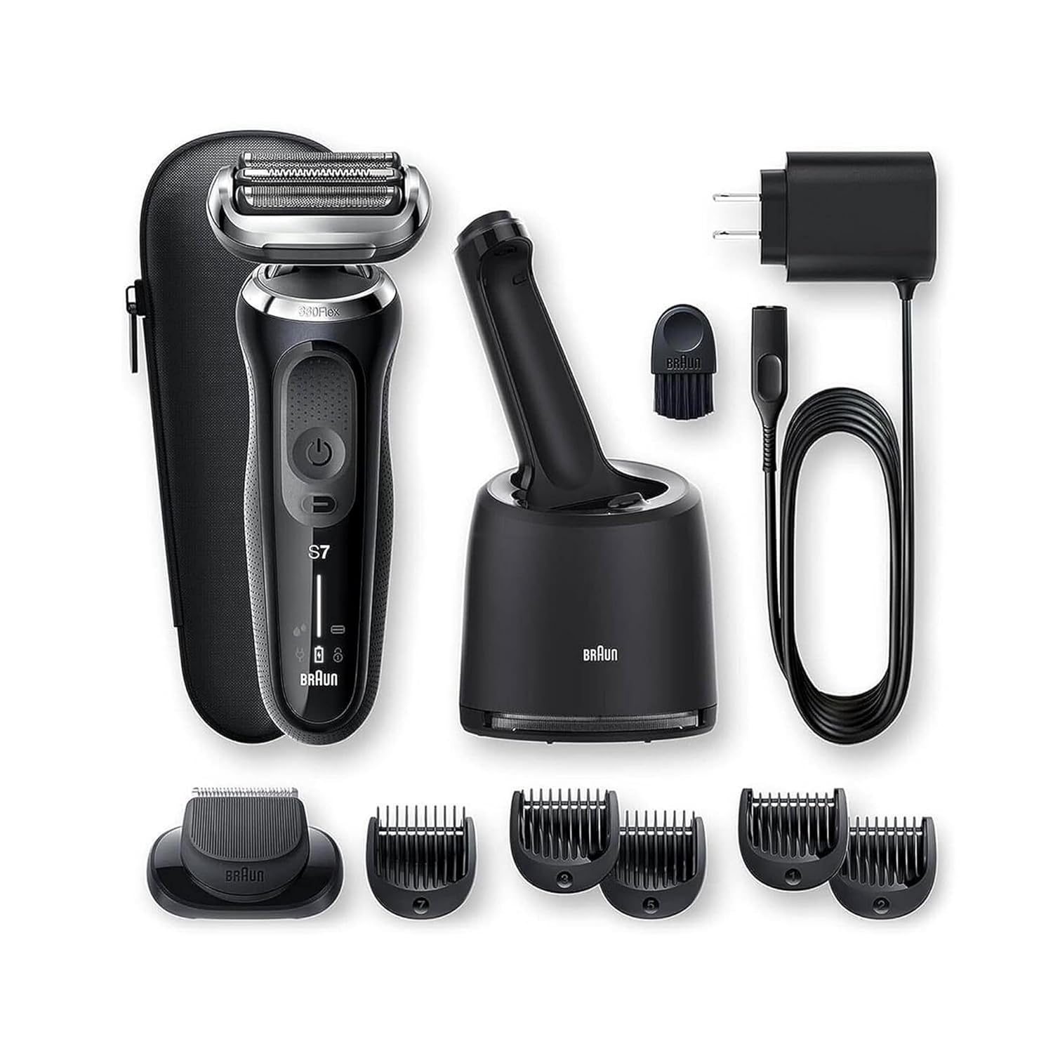 Braun Series 7 7075Cc Electric Razor For Men With Smartcare Center, Beard Trimmer, Wet & Dry, Rechargeable, Cordless Foil Shaver, Black