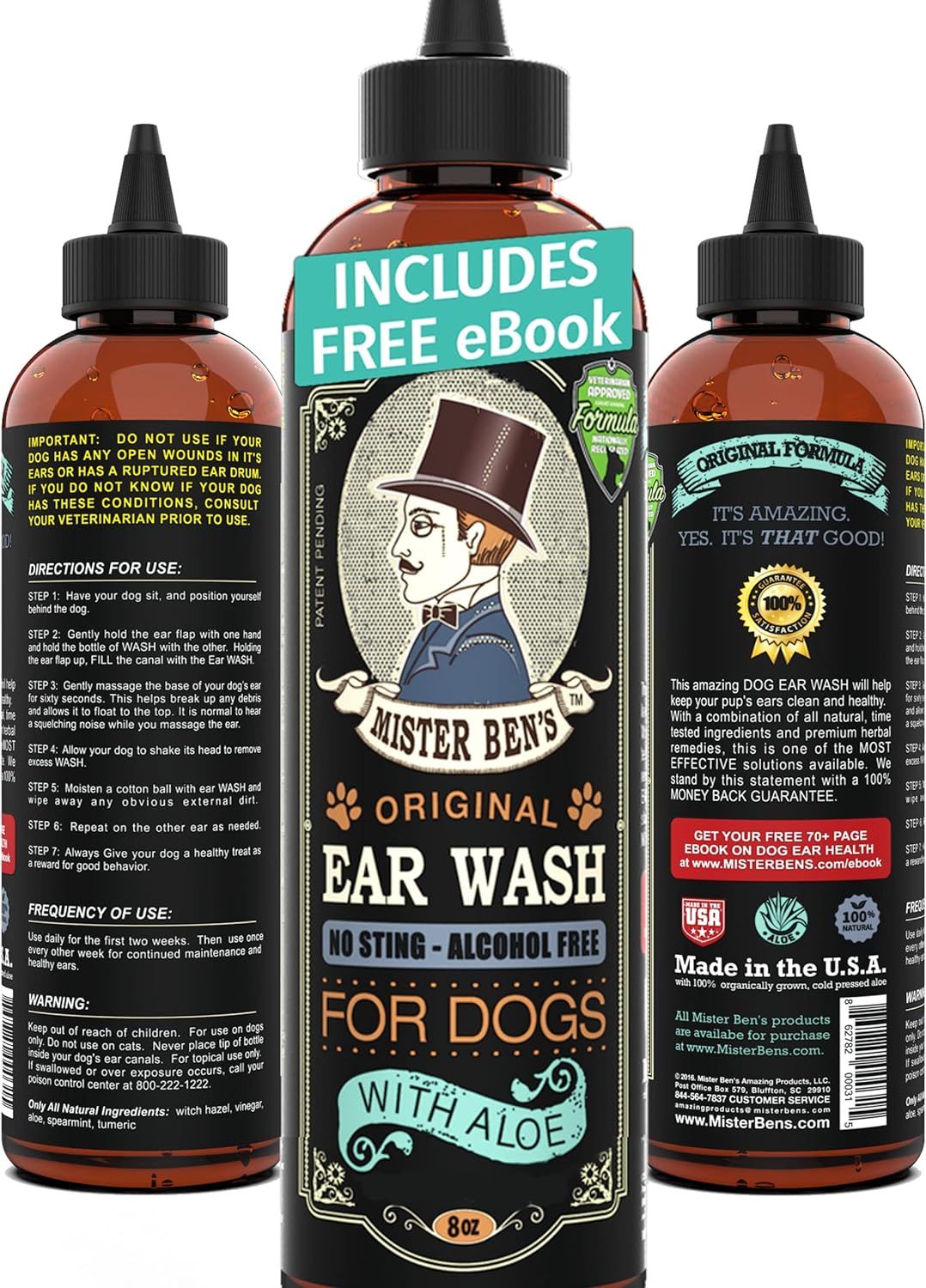 MISTER BEN'S Original Dog Ear Cleaner - Natural, Effective Dog Ear Infection Treatment & Cleanser (Wash)