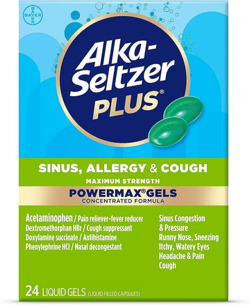 Alka-Seltzer Plus Maximum Strength Power Max Sinus, Allergy and Cough Medicine for Adults and Children 12 Years and Older - Relieves Symptoms from Allergies, Colds or Hay Fever, 24 Count